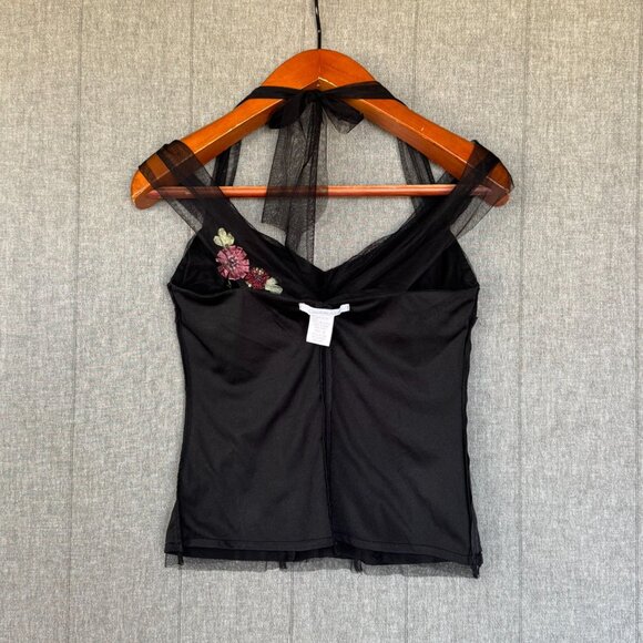 Vintage Y2K Charlotte Russe Black Tulle Satin Floral Applique Off Shoulder Top - Picture 13 of 15